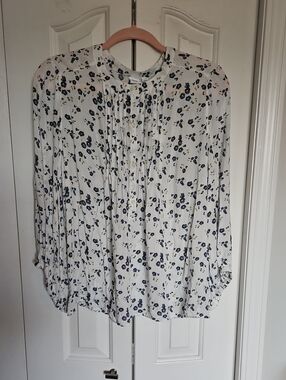 GAP White Blouse with Navy Floral Accents